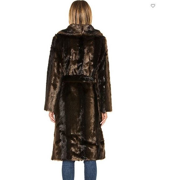 NWT $318 Revolve L'Academie 'The Fleurette' Brown Faux-Fur Belted Coat, SZ M - Picture 5 of 16